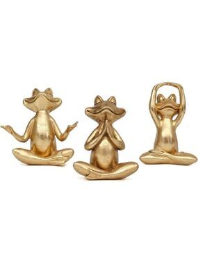 Gold Frog Figurines Yoga Pose Statues Set of 3 Desk Shelf Home Office Decor Gift